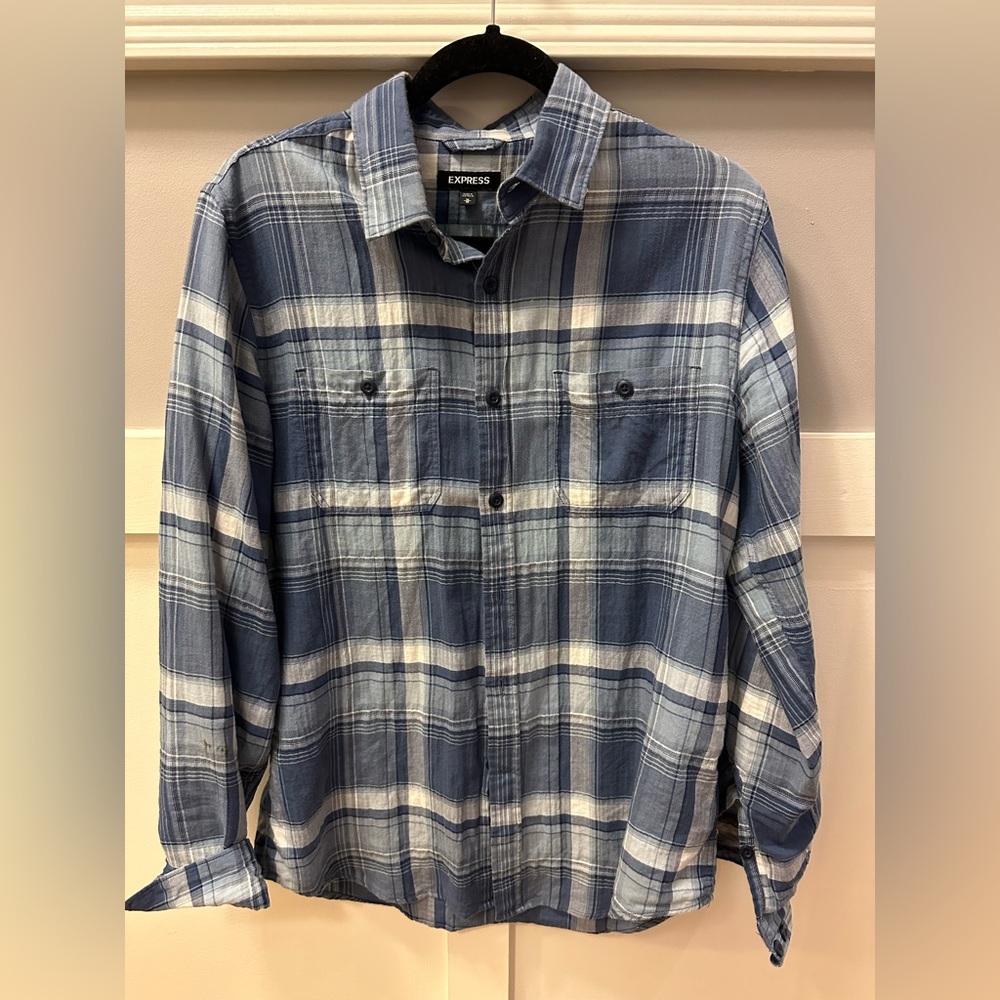 Blue & white plaid size M Express button down shirt